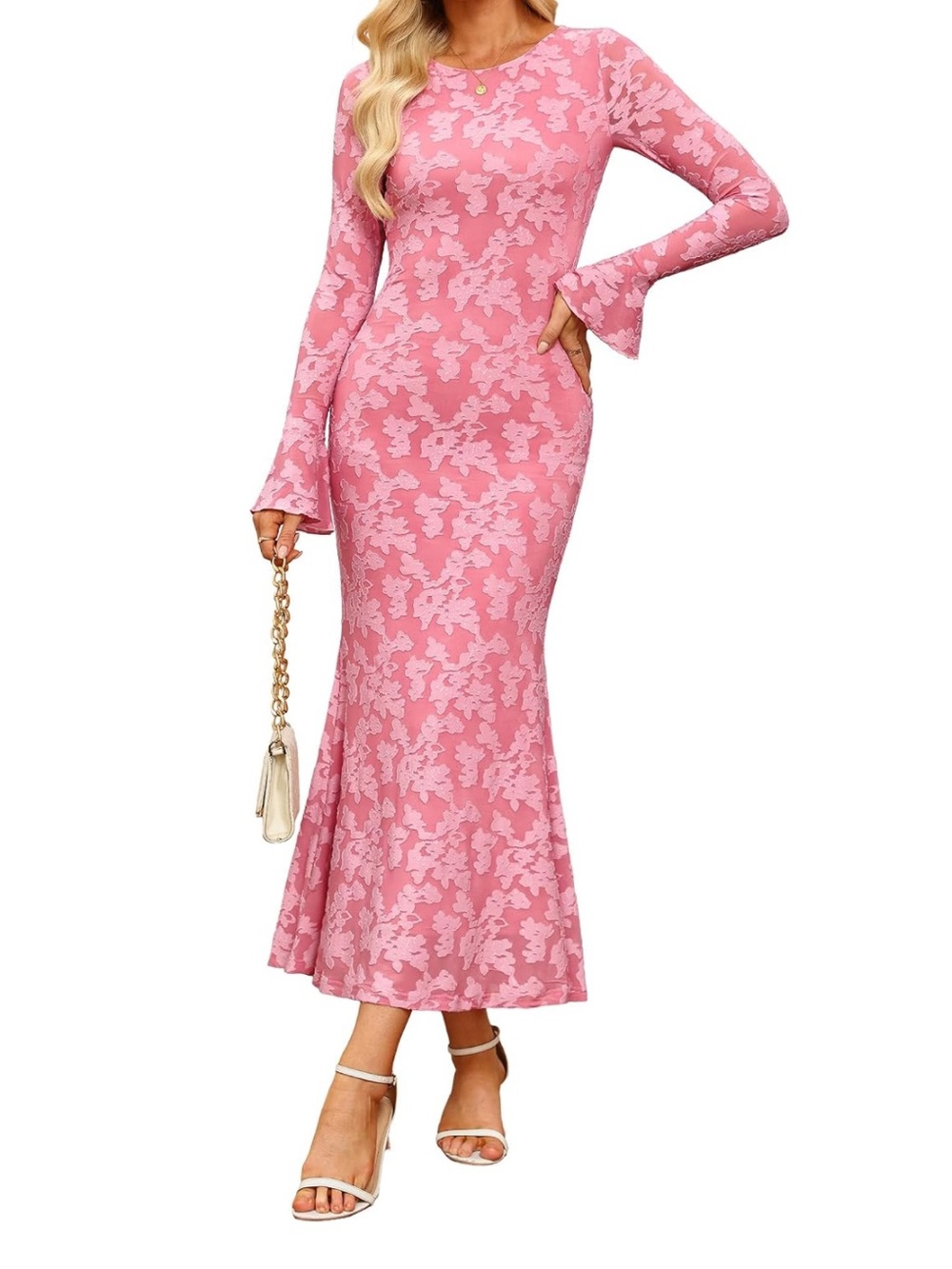 Womens Fall Wedding Guest Dress Formal Long Sleeve Maxi Dresses. Size L (8-10)